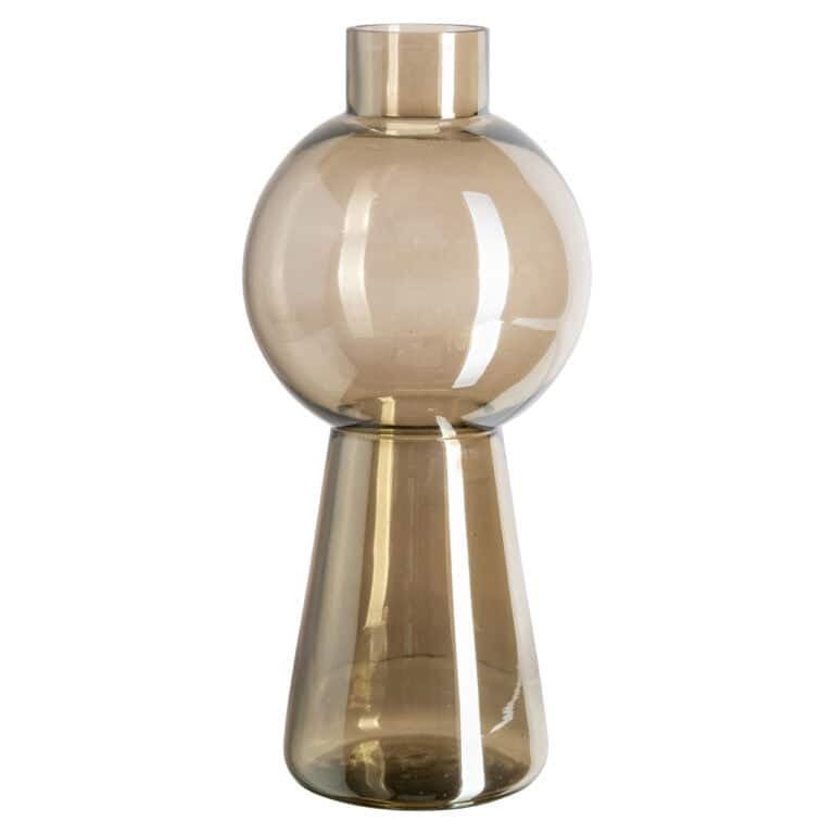 Elegant smoked glass vase with a large bulb and narrow base for home decor.