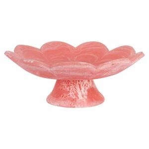 Roze marmeren schaal in bloemvorm, decoratief en elegant.