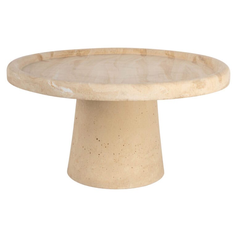 Beige taartplateau met ronde rand en stevige basis.