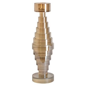 Large champagne-colored Candle holder with a stacked design.
