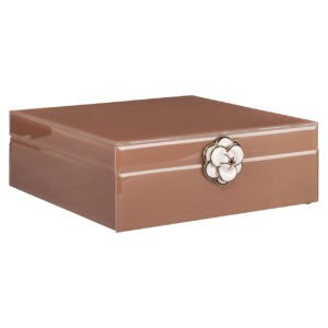 Decoratieve opbergdoos met bloemknop in bruin en wit, elegant en functioneel.