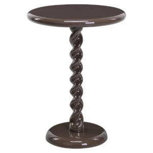 Élégante table d'appoint en finition « Chestnut » avec pied tourné.