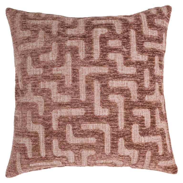 Blush  Coussin s roses avec motif en labyrinthe pour la décoration d'intérieur.