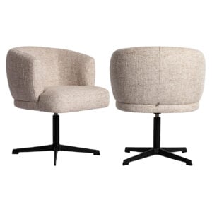 Chaise de salle à manger Dinan en tweed crème avec piètement pivotant.