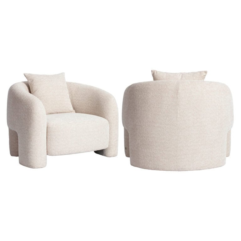 Lounge stoel Tuscany beige blockweave met bijpassende kussens.