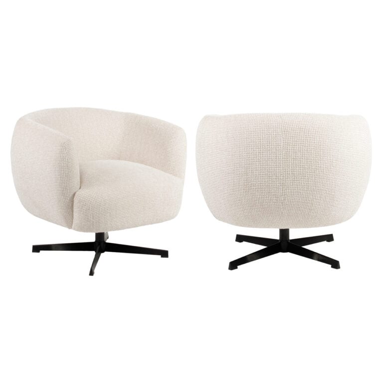 Lounge stoel Estelle beige blockweave swivel, modern design, comfortabele zit.