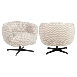 Fauteuil Chaise Estelle, couleur sable, motif chevron, pivotant, avec pied noir.