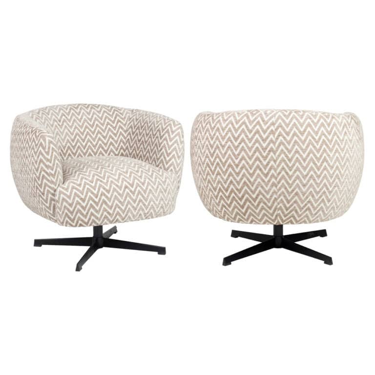 Lounge stoel Estelle zand chevron swivel met zwarte voet.