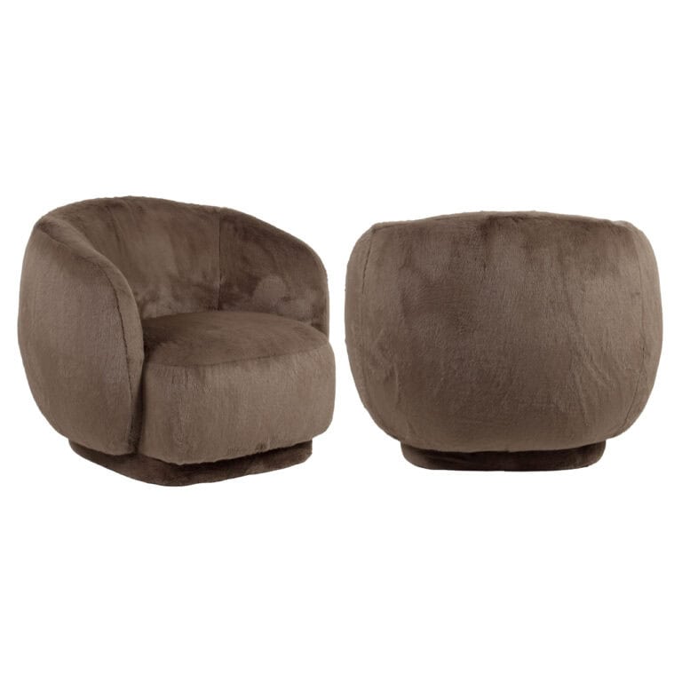 Lounge stoel Negreslo in bruin fluffy stof, modern design.