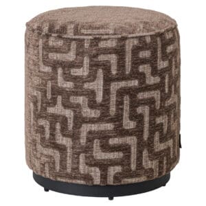 Sitzhocker &amp; Fußbank „Lexie“ mit braunem Labyrinthmuster, rund und bequem.