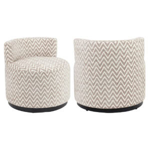 Chaise de salon Franny, motif chevron couleur sable, de forme arrondie et doté d'un rembourrage confortable.