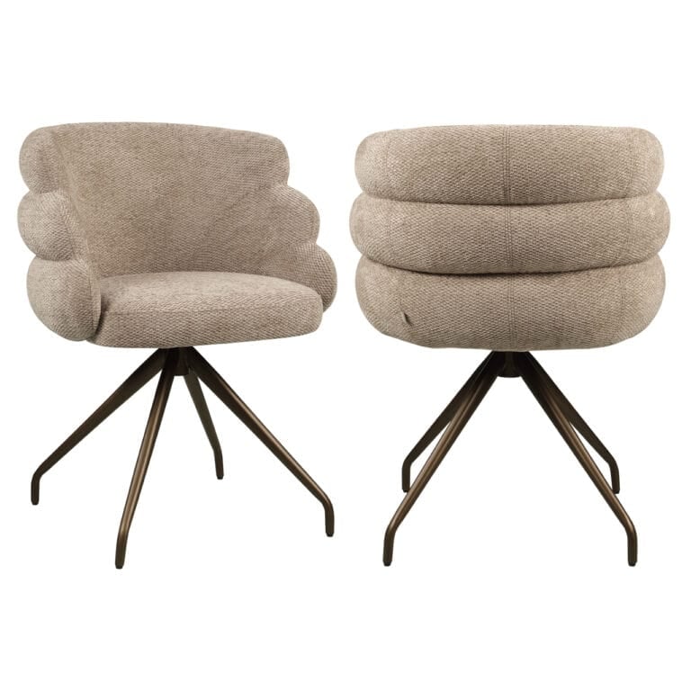 Modern mocha dining chair with a swivel design and comfortable upholstery.