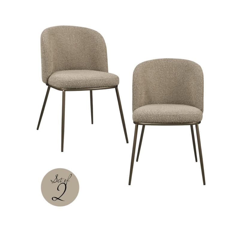 Set van 2 Elvi eetkamerstoelen in mocca met metalen poten.