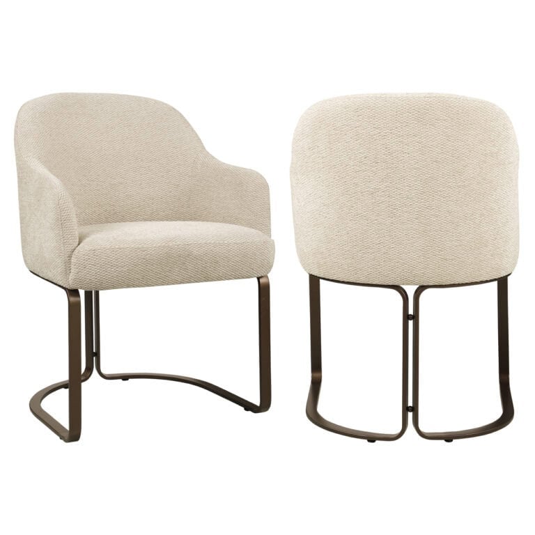 Eetkamerstoel Hadley met natuurlijke boldweave bekleding en metalen frame.