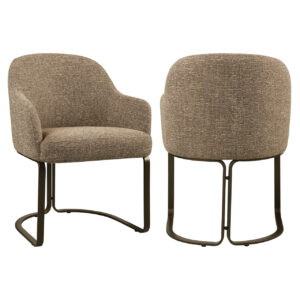 Chaise de salle à manger « Hadley » avec revêtement en tweed marron et structure en métal noir.