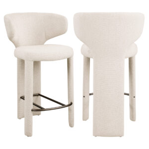 Modern beige Viola Biscotti bar stool with backrest and footrest.