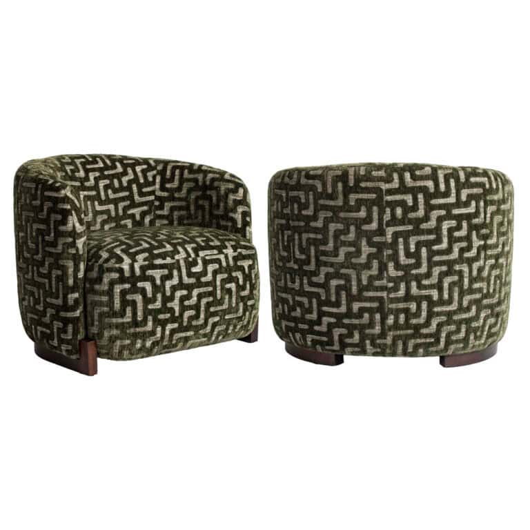 Hannah Moss Labyrinth lounge chair with a geometric pattern.