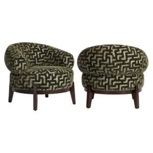 Montana Moss Labyrinth lounge chair with a geometric pattern and wooden legs.