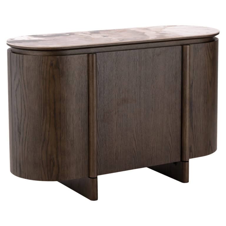 Elegant houten dressoir met 3 deuren in bruin afwerking.