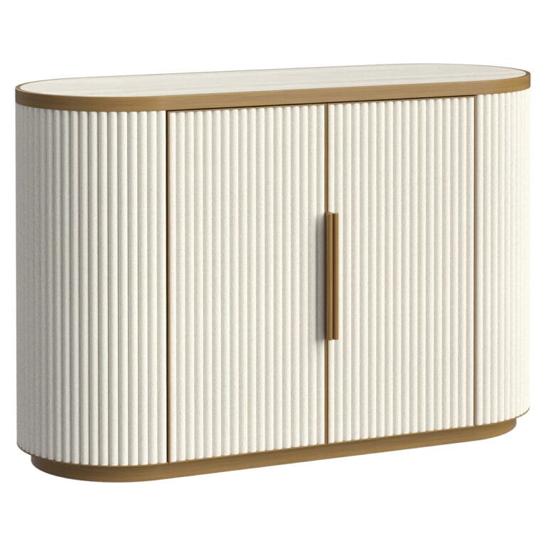 Wit dressoir Tivoli met ribbeldeur en houten details.