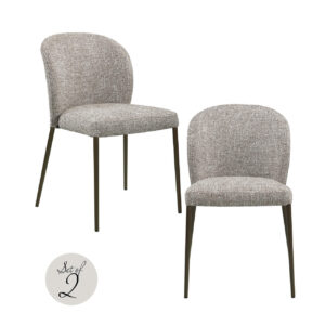 Set van 2 eetkamerstoelen met earth tweed bekleding en zwarte poten.
