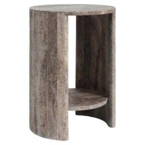 Table d'appoint robuste en béton « Westin » de couleur grise, avec compartiment ouvert.