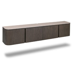 Meuble TV moderne Nando en bois brun avec quatre portes.