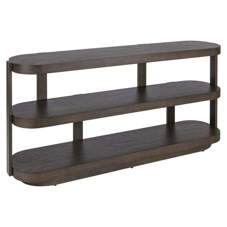 Bruine console Ellington met drie planken voor woonkamer of hal.