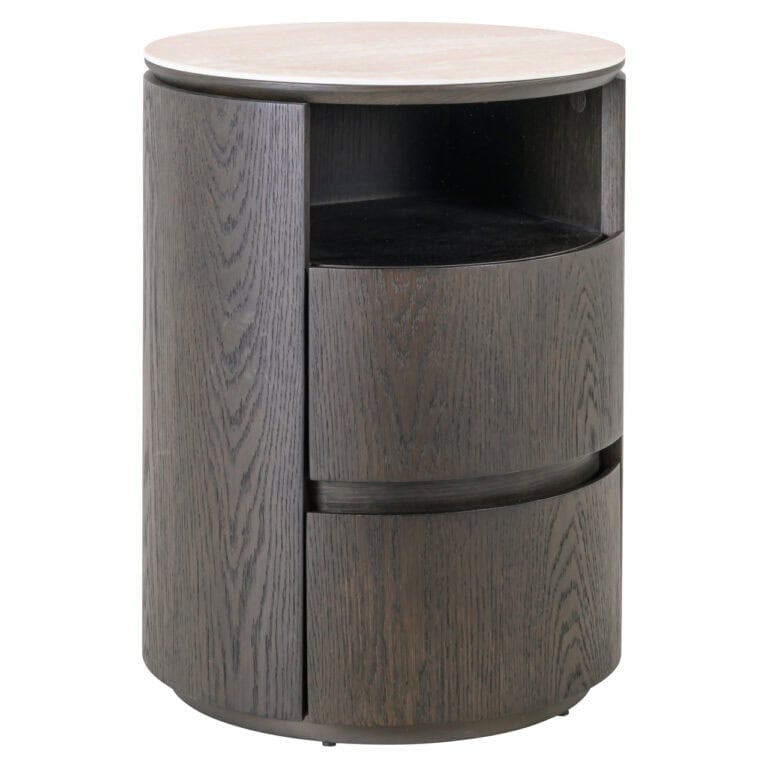 Nando nightstand in brown with 2 drawers and an open compartment.