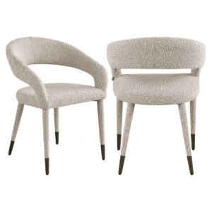 Gia dining chair in natural fabric with wooden legs.