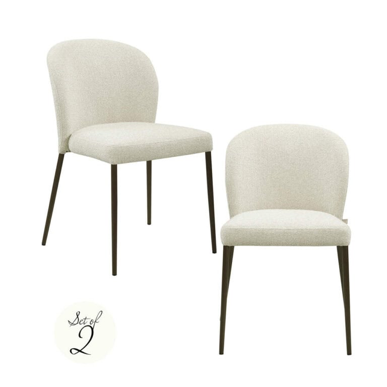 Set of two Stacker biscotti dining chairs upholstered in " fire retardant " fabric.