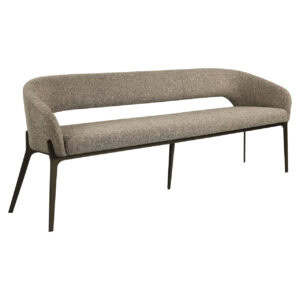 Eetkamerbank Kenzi in bruin tweed met zwarte metalen poten.