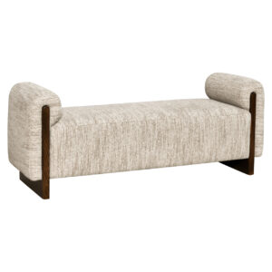 Bank Winslov met zachte stoffen bekleding en houten details.