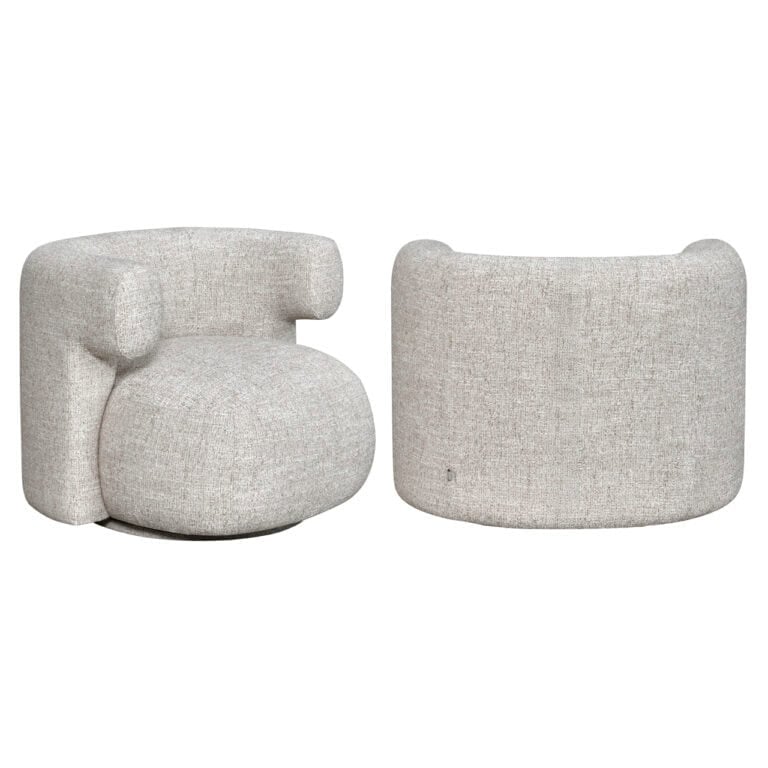 Lounge-Sessel „Talley“ aus cremefarbenem Tweed, drehbar und in modernem Design.