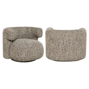 Comfortabele lounge stoel Talley in cobblestone stof, draaibaar en modern design.