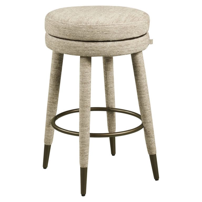 Modern stool with soft fabric upholstery and a metal ring base.