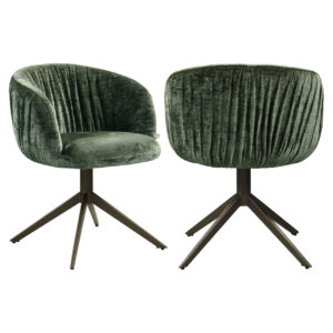 Groene velvet eetkamerstoel met draaibaar onderstel.