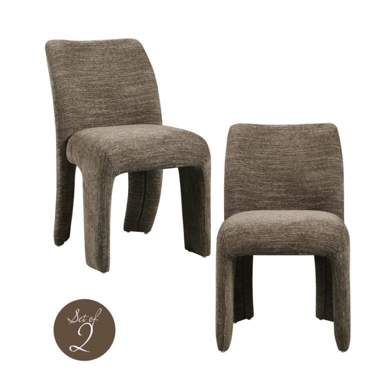 Set van 2 Maya eetkamerstoelen in bruin softweave stof.