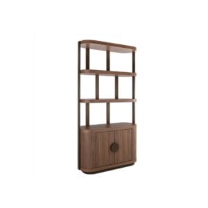 Bücherschrank offenen Regalböden und geschlossenem Stauraum.