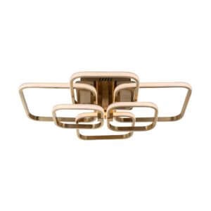 Moderne plafondlamp met geometrisch ontwerp in goud en wit.