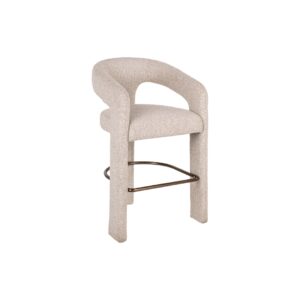 Modern beige bar stool with a rounded backrest and metal footrest.