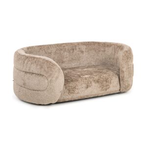 Comfortable beige fabric Sofa rounded armrests.