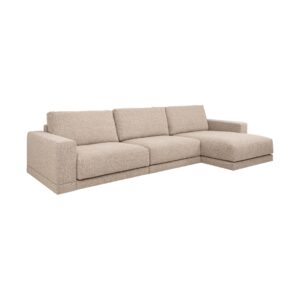 Modern beige corner sofa with comfortable cushions.