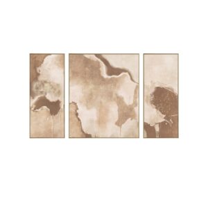 Drie beige en bruin abstracte kunstwerken voor wanddecoratie.