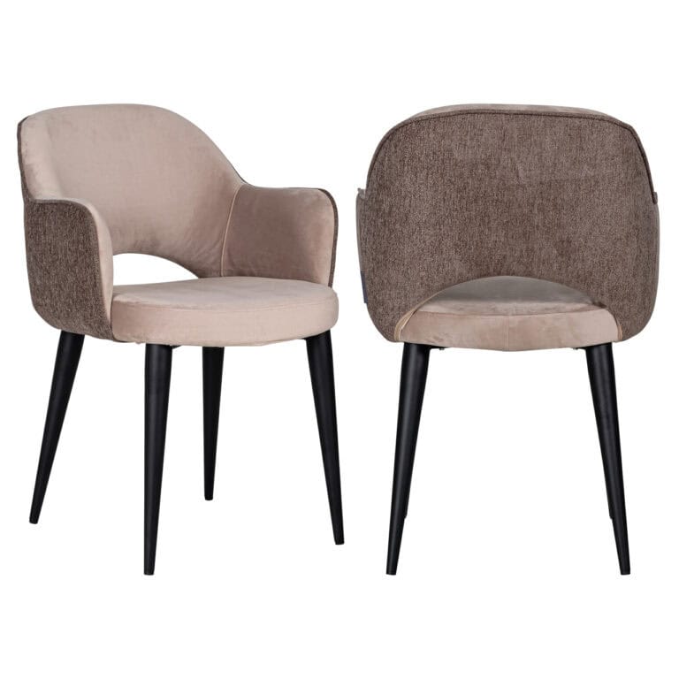 Chaise de salle à manger « Giovanna  » «Alaska » Stone, avec un revêtement moelleux et des pieds noirs.