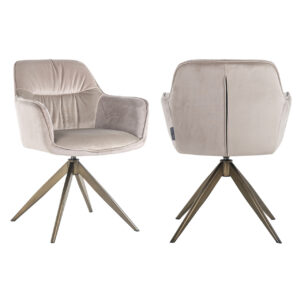 Eetkamerstoel Aline in khaki velvet met draaifunctie en houten poot.