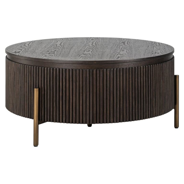 Luxor Table de salon en bois brun avec des pieds dorés, design moderne.