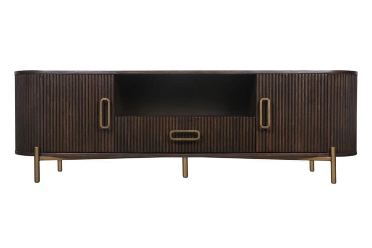 Luxor Meuble TV marron avec des détails dorés et un design moderne.