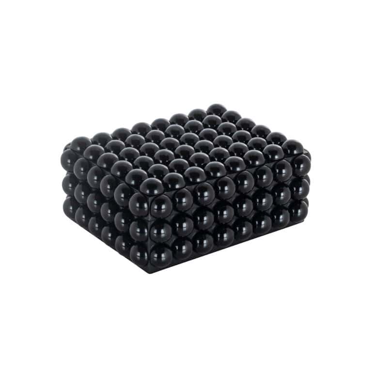Boîte de rangement noire « Batool » à structure sphérique, pour un rangement élégant.