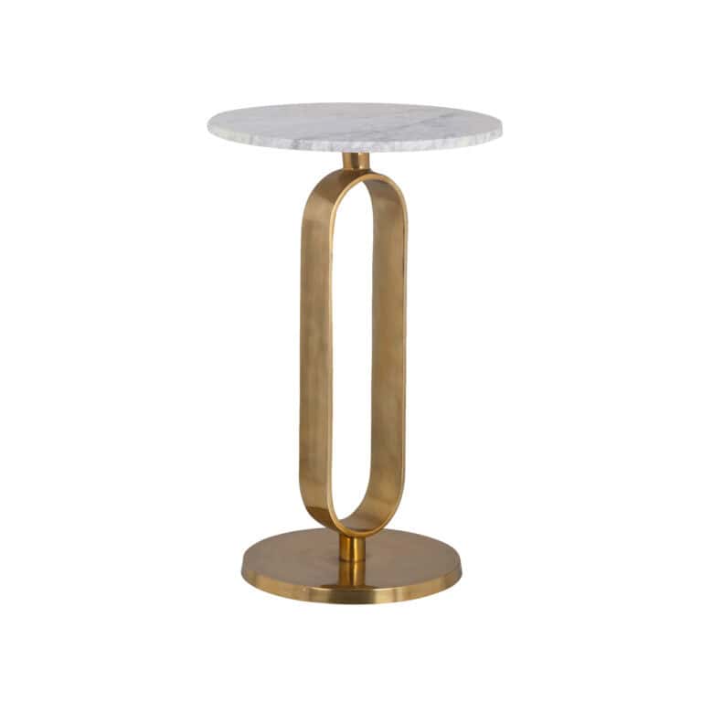 Élégante table d'appoint avec plateau en marbre et structure dorée.